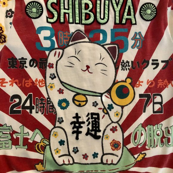 LUCKY BRAND SWEATSHIRT HOODIE* LUCKY CAT*SHIBUYA*JAPAN*EMBROIDER*ASIAN CHARACTER - Picture 5 of 9